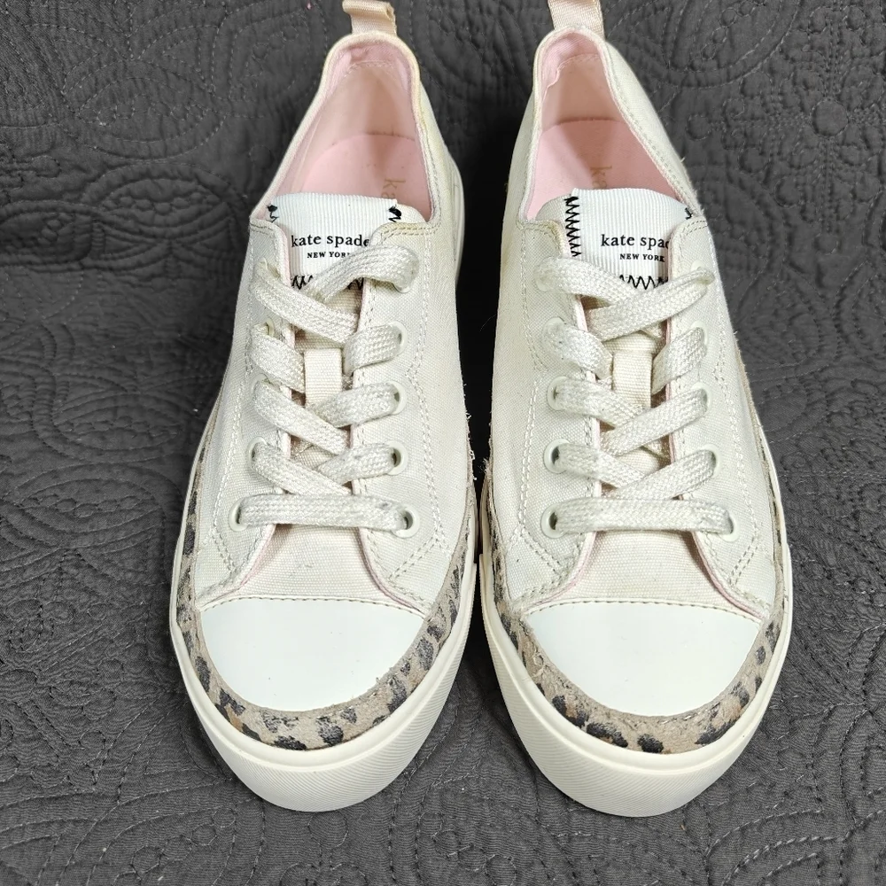 Kate Spade New York Women's Kaia Leopard Print Trim Platform Sneakers Canvas 7B
